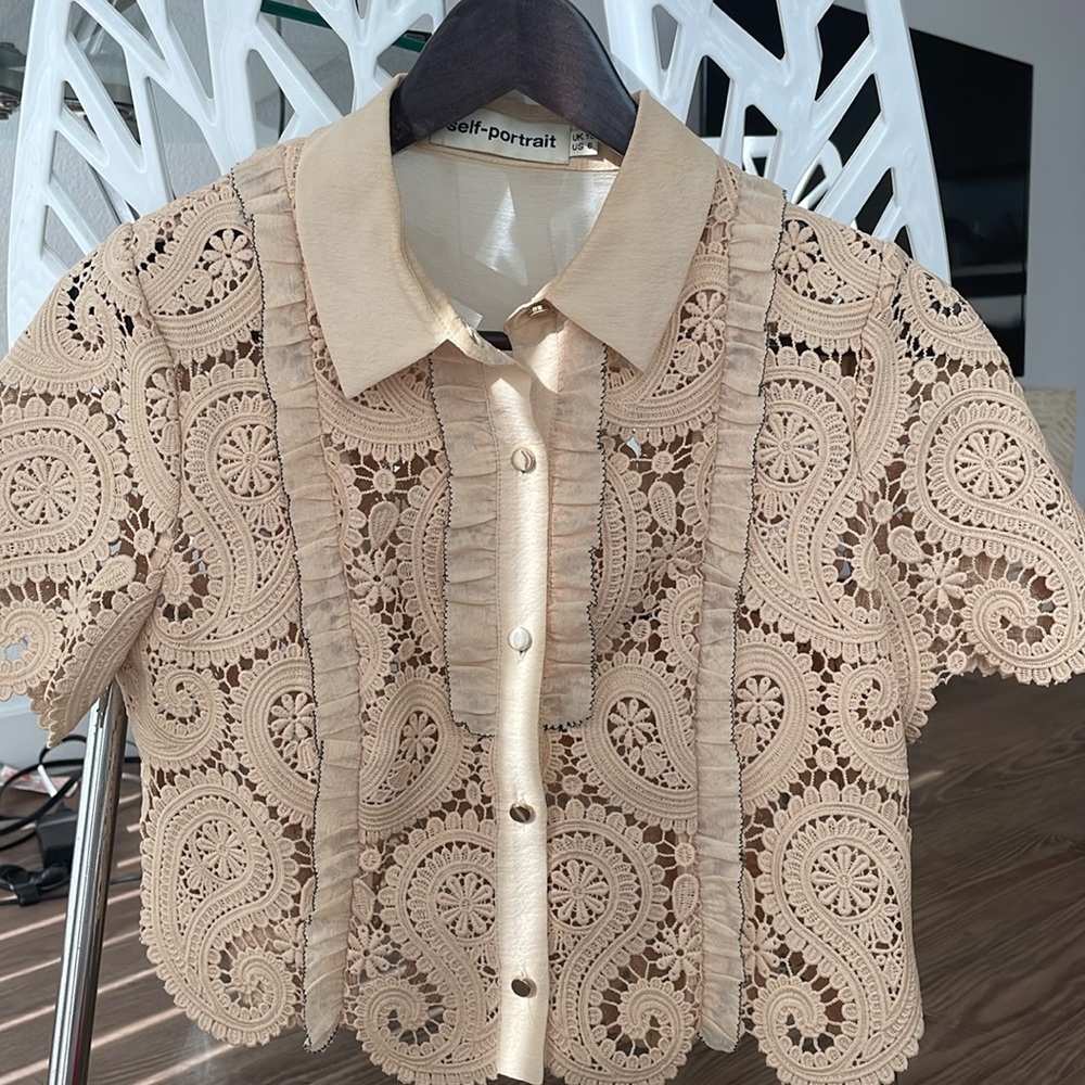 💗rare Self-Portrait Tan Lace Women's crop Top💗 - Picture 3 of 6